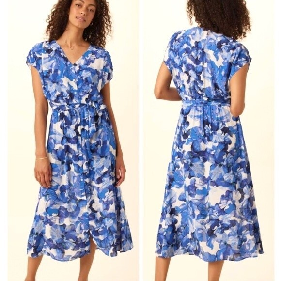 Amour Vert Marianna Chiffon Crepe Cecily Floral Midi Dress 2X - Picture 1 of 10